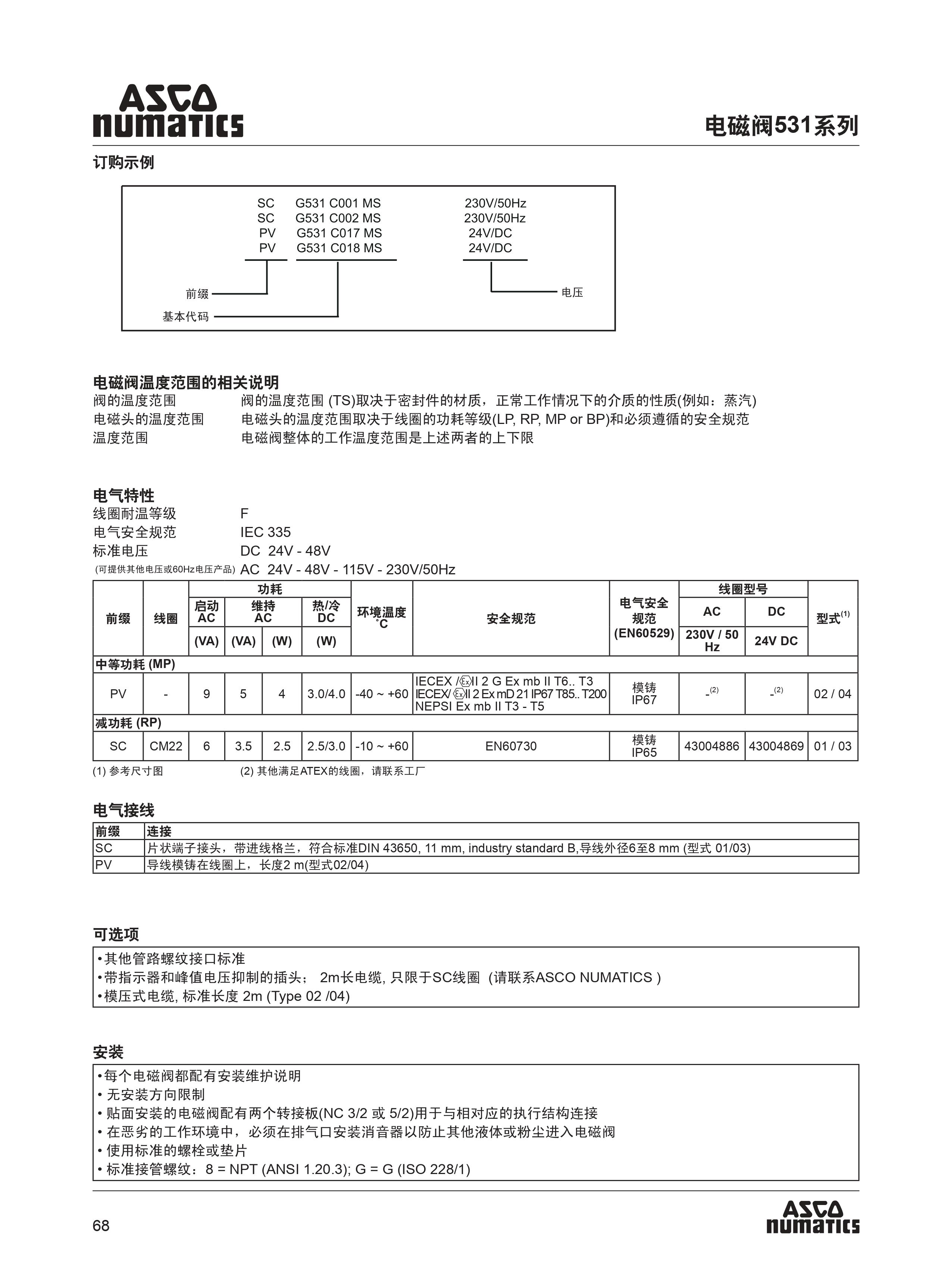 ASCO 531系列电磁阀使用说明书